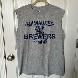 Milwaukee Brewers Gray Sleeveless Shirt, Tank, Size Large